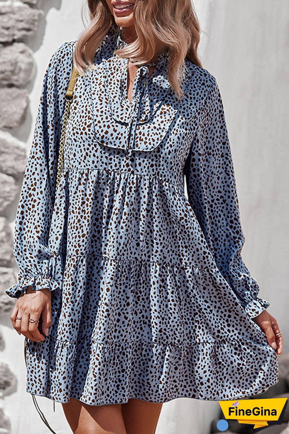 Fashion Street Print Split Joint V Neck A Line Dresses