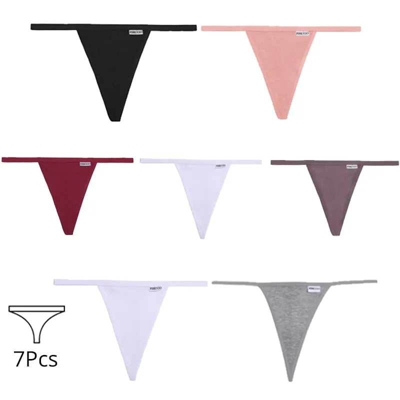 FINETOO 7Pcs/set Cotton Thongs Women Sexy T-Back Underpants Comfortable G-string Underwear M-XL Girls Soft Panties Lingerie 2022