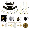 Birthday Decorations, Happy Birthday Banner with Honeycomb Ball, Gift Hanging Swirl Streamer, Circle Dot Garland - Happy Birthday Party Decorations for Men Women Boys Girls (Black & Gold, 50th)