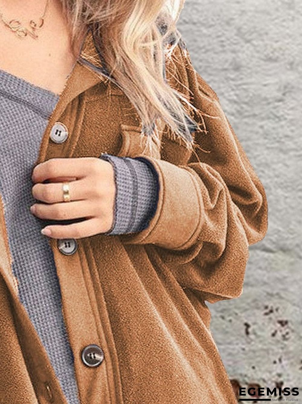 Brown Cotton Blends Plain Loosen Outerwear | EGEMISS