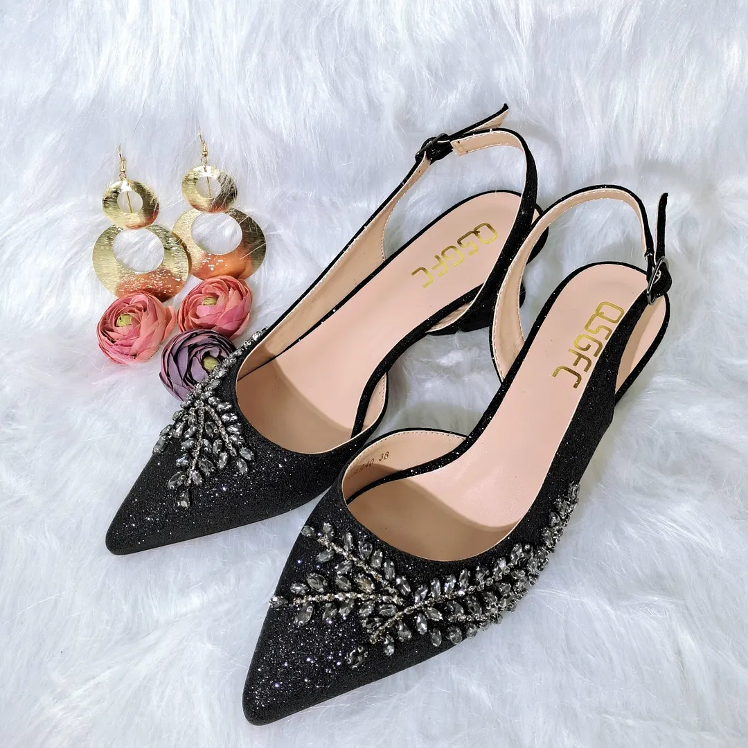 QSGFC 2022 Peach Color Shaped Mid-heel Design Shoes Popular Pointed Ladies Shoes And Bags African Wedding Party Shoes With Bag