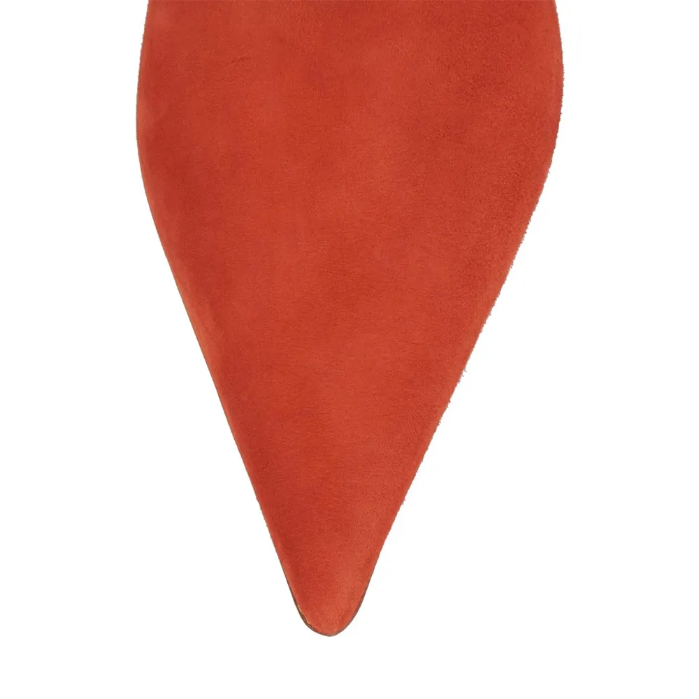 Orange Vegan Suede Sculptural Heel Mules Shoes with Pointed Toe