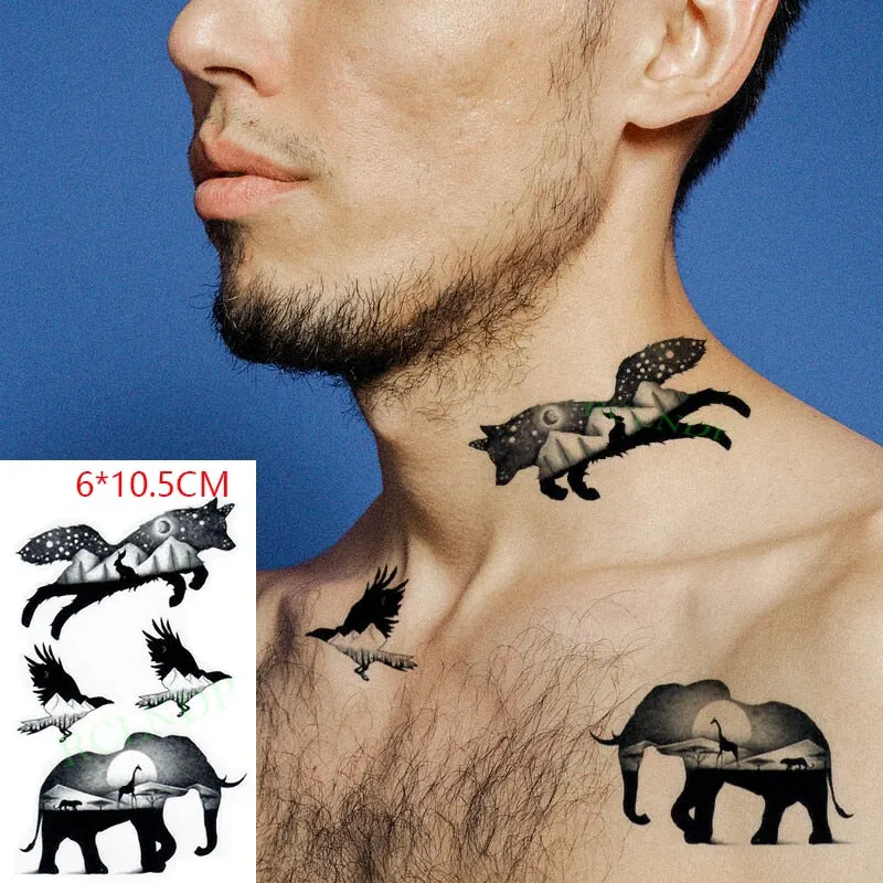Waterproof Temporary Tattoo Sticker Neck Black Word Angel Devil Bull Cross English Letters Flash Tatoo Fake Tatto for Woman Men