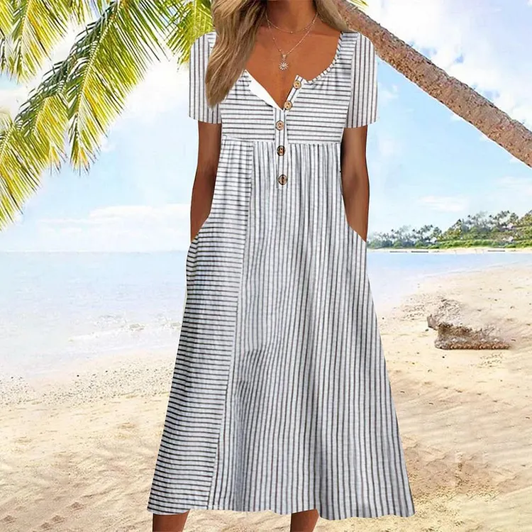 Striped Print Short Sleeve Dress