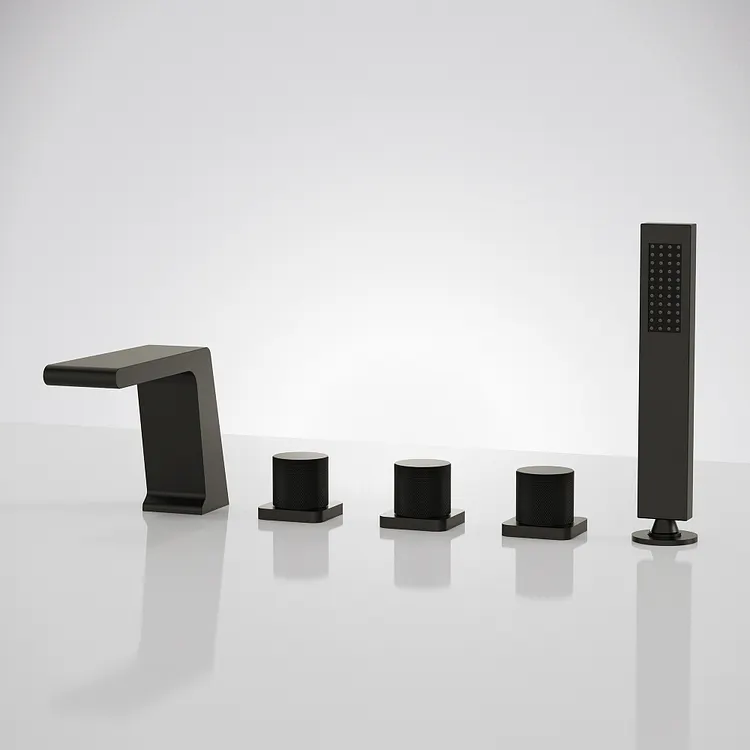EVERSTEIN Deck Mount Bathtub Faucet with Hand Shower in Matte Black SFS1009-BK