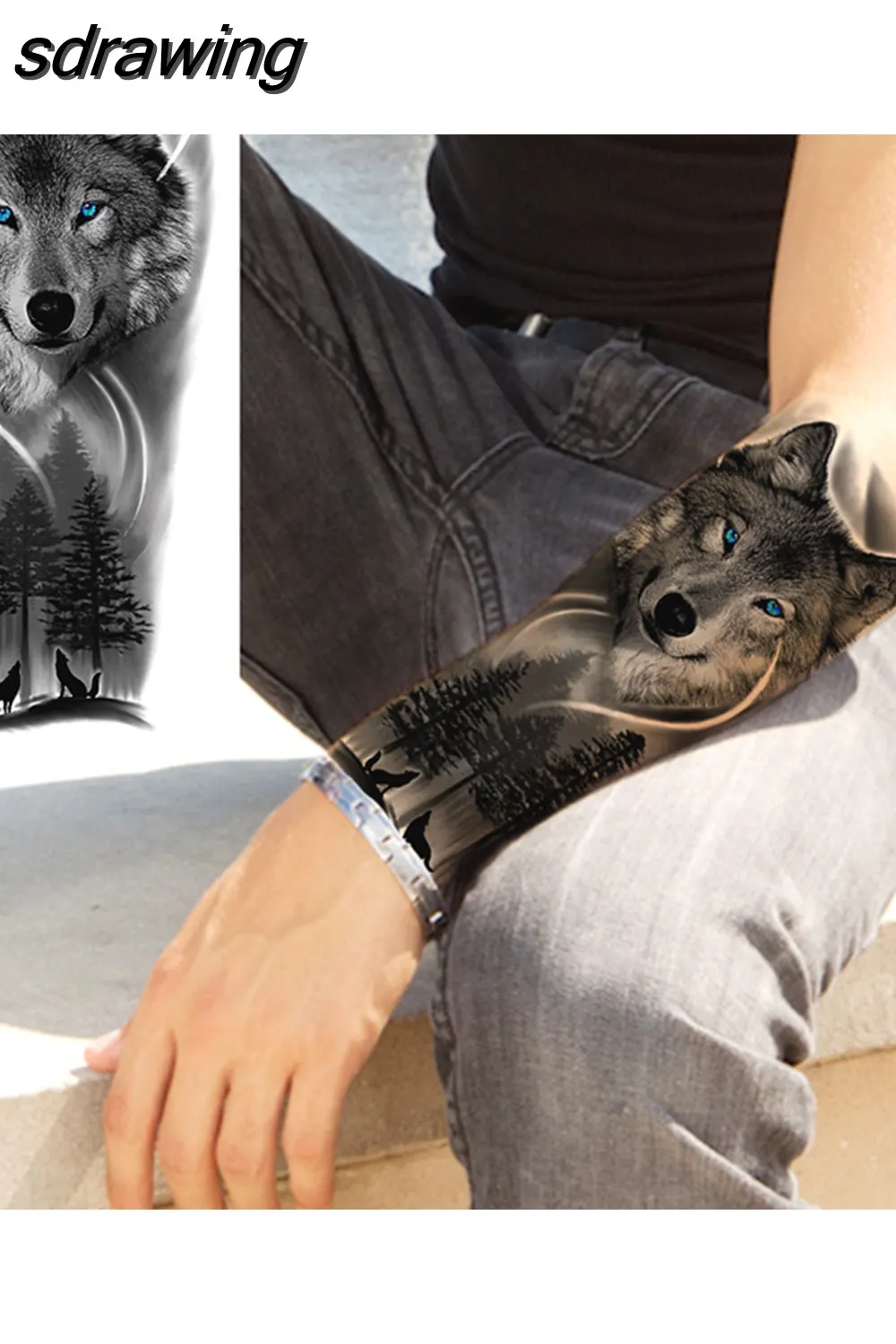 sdrawing Realistic Black Devil Temporary Tattoos For Men Adult Tiger Pirate Skeleton Vampire Fake Tattoo Forearm Scary Tatoo Joker