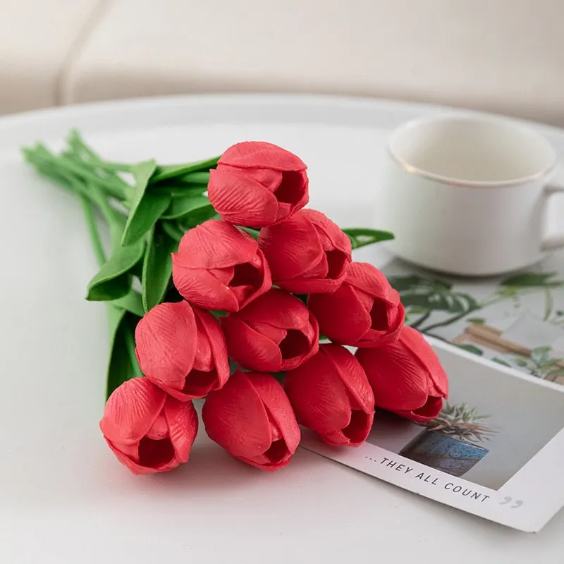 10PCS Tulip Artificial Flowers Real Touch Party Valentine's Day Artificial Bouquet Garden Home Wedding Decoration Fack Flower