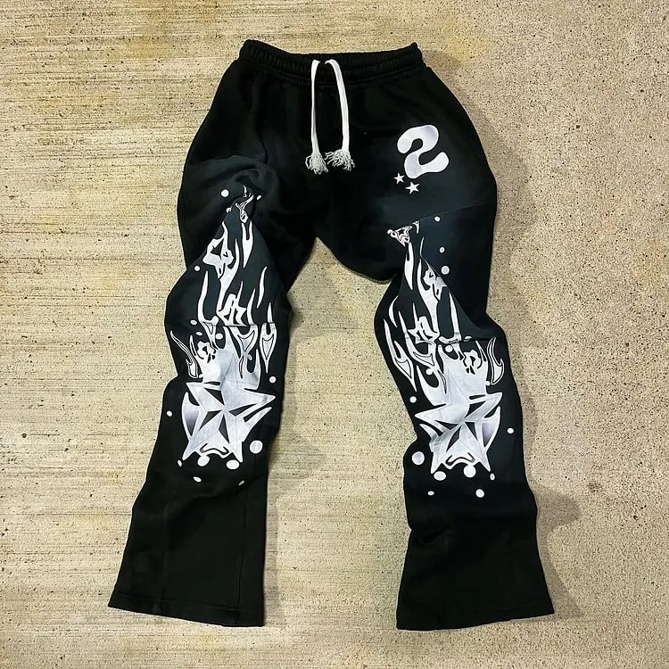 Vintage Personalized Flame Print Casual Flared Sweatpants