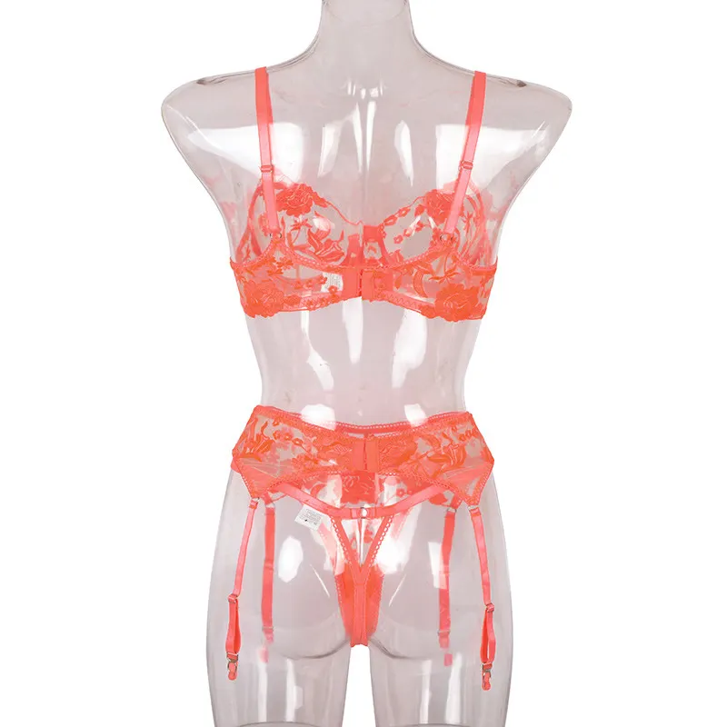 Billionm Lace Lingerie Set 3 Pieces Push Up Bra with Bone Panties Sensual Women's Underwear Floral Embroidery Erotic Costumes Femme Sex