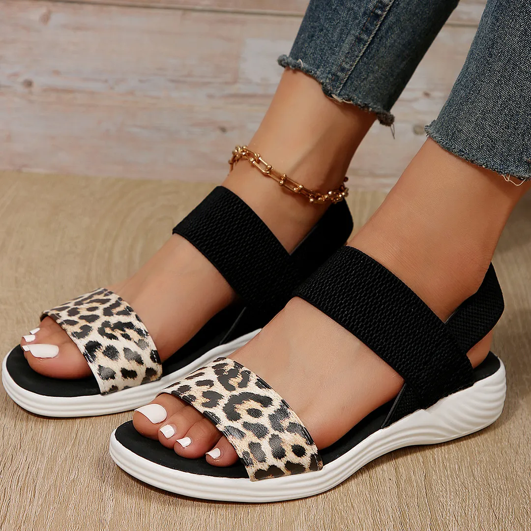 Qengg Summer Large Women's Shoes Casual Tight Belt After Tripping Polyurethane Flat Bottom Roman Sandals Women