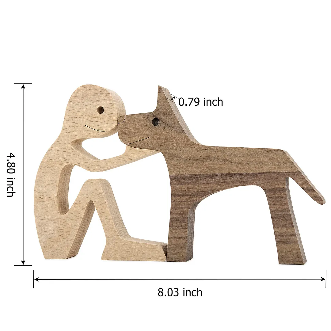 Puppy Family Wood Dog Carving Ornament Christmas Decoration Home Decor Figurine Desktop Table Sculptures For Dog Pet Lover Gifts