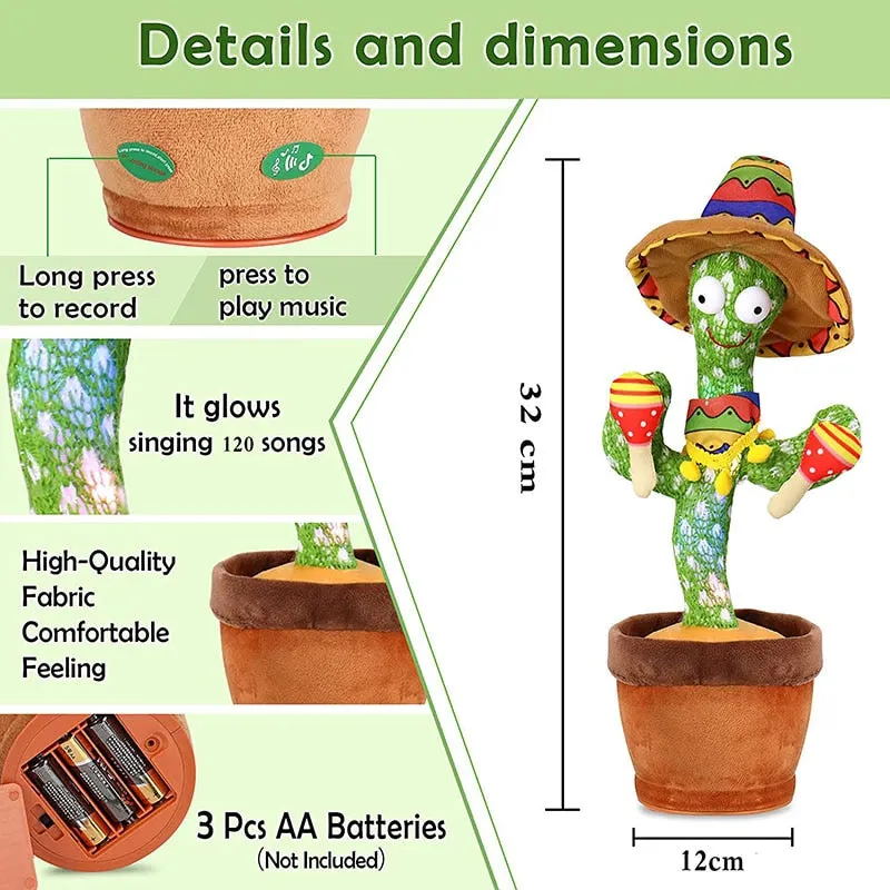 Voice Repeater Dancing Cactus With Sound In Spanish Captus Dancer For Babies Dancing Cactus Toys Speak Dance Russian Song