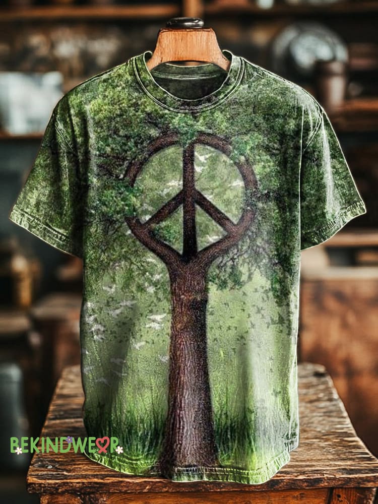 Tree of Peace Printed Casual Round Neck Short Sleeve T-Shirt Multicolor / S