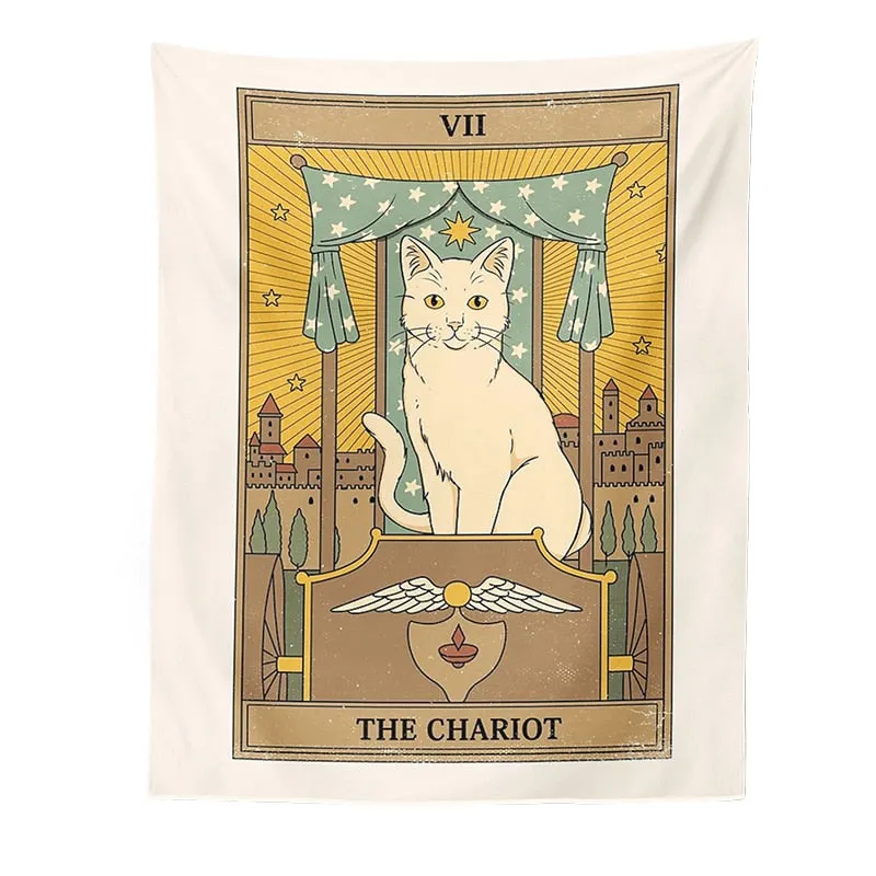 Cat Divination Witchcraft Tarot Card Tapestry Wall Hanging Tapestries Baphomet Occult Home Wall Moon phase Mat Decor Cat Coven