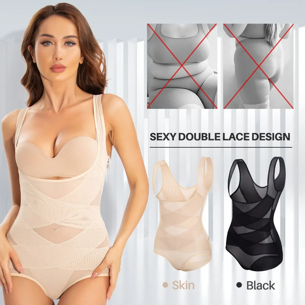 Coloriented 1017 Sexy Mesh Corset Women Double Lace Slimming Bodysuit Cotton Crotch Butt Lifter Panties Tummy Control Underwear
