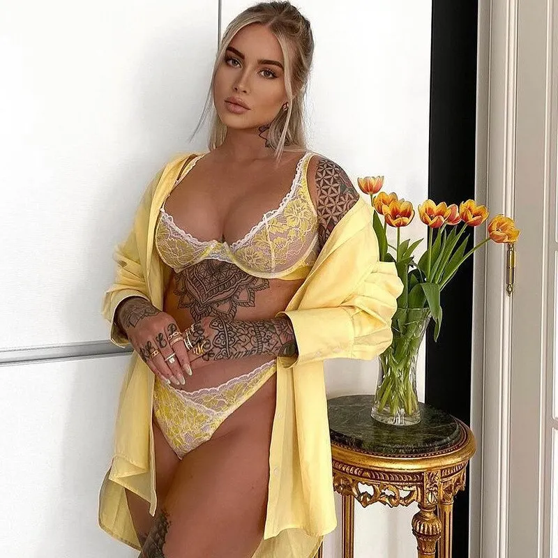 Yimunancy 2-Piece Lace Bra Set Women Bra Underwire + Panty 2021 Summer Lingerie Set  Ladies Sexy Underwear Set