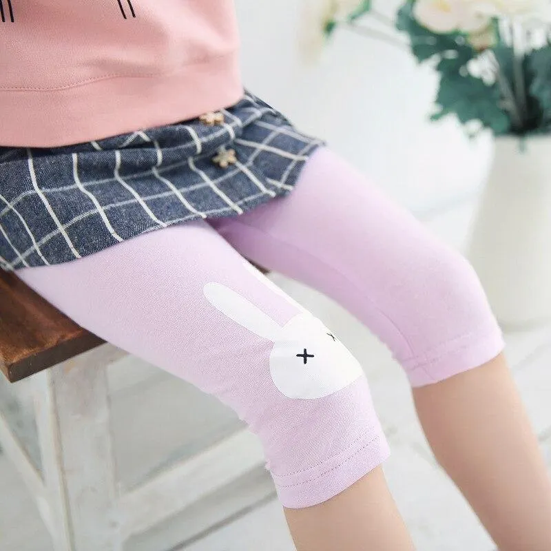 Children Cotton Leggings Summer Bottoms Rabbit Footless Girls Knee Length Pants Kids Pants Casual Trousers 2-10years