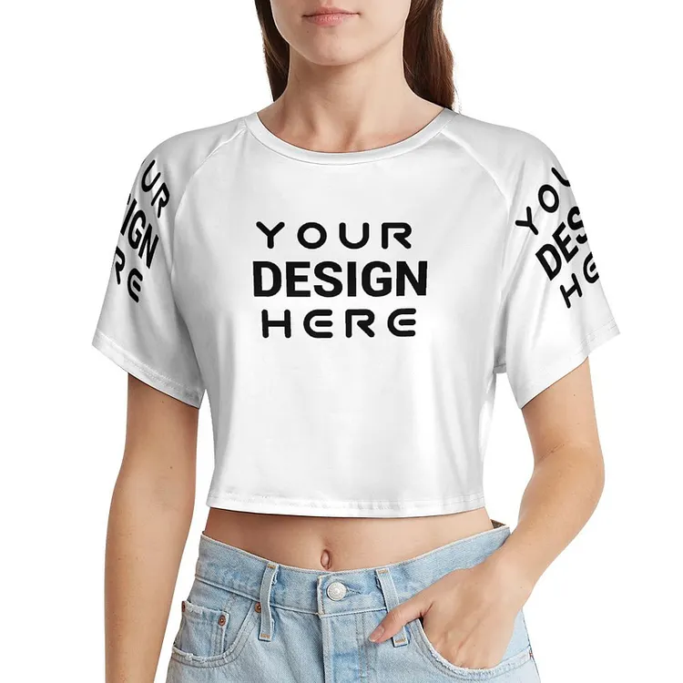 Personalized Design Women's Short Sleeved Navel Exposed Full Print