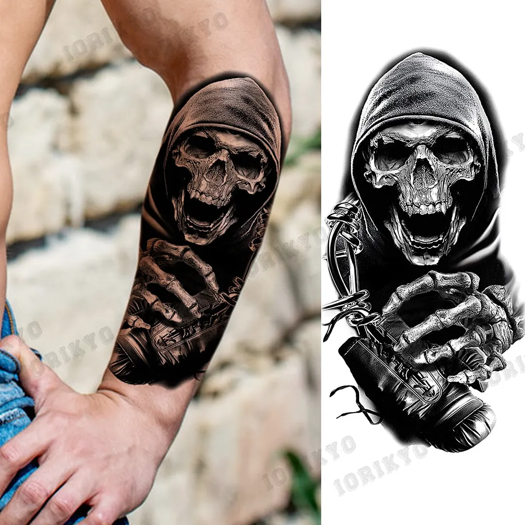 Black Devil Vampire Arm Temporary Tattoos For Women Adult Skull Lion Crown Compass Fake Tattoo Washable Body Art Painting Tatoos