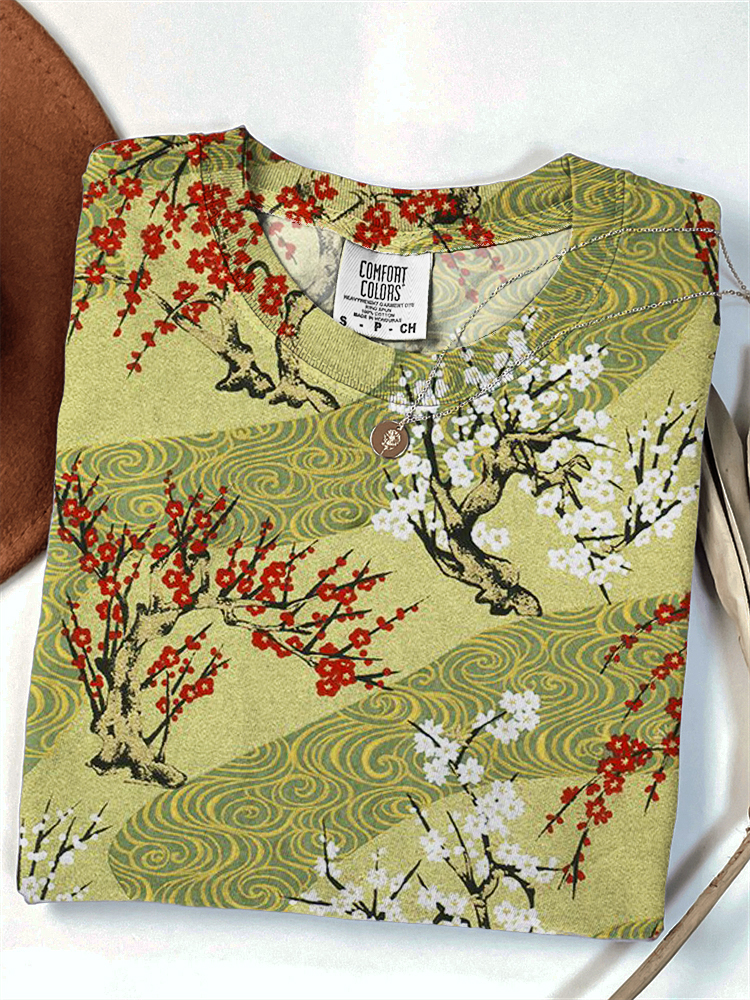 Plum Blossom Japanese Traditional Pattern T Shirt elevenforest