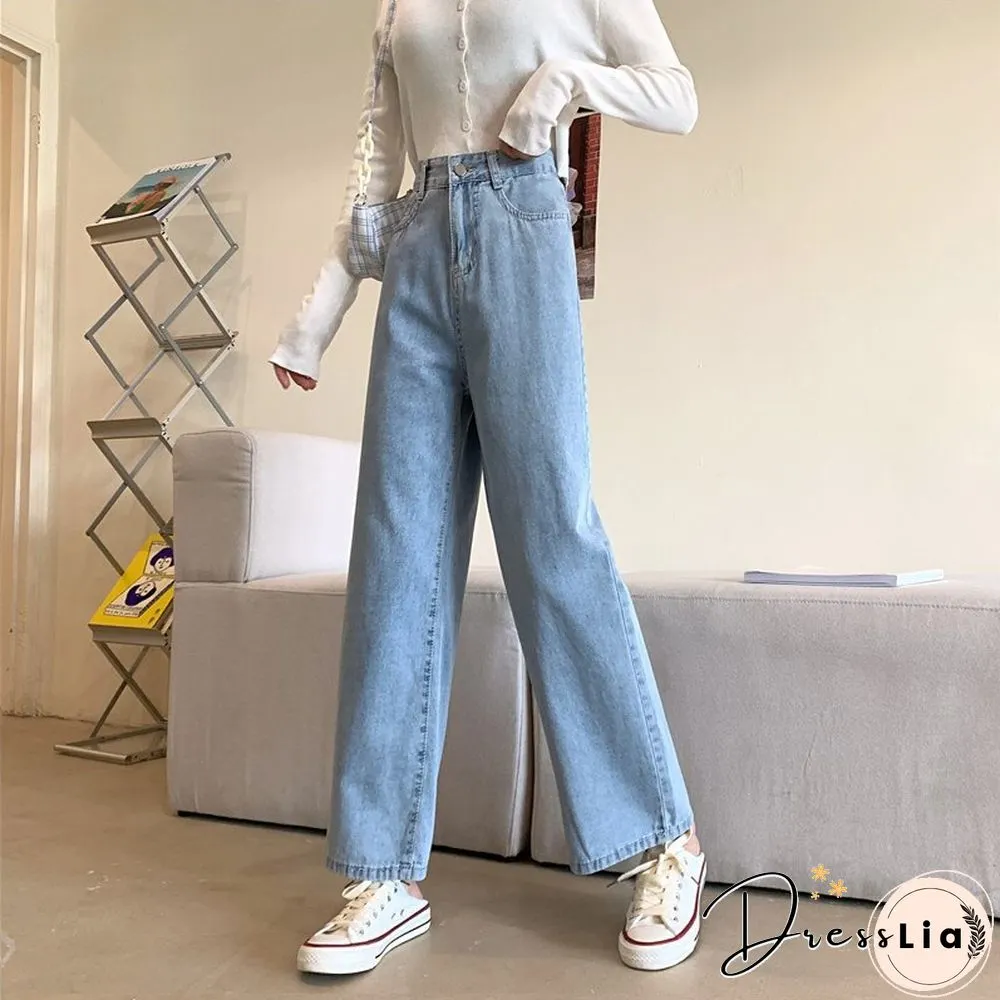 Woman Jeans High Waist Clothes Wide Leg Denim Clothing Blue Streetwear Vintage Quality Fashion Harajuku Straight Pants