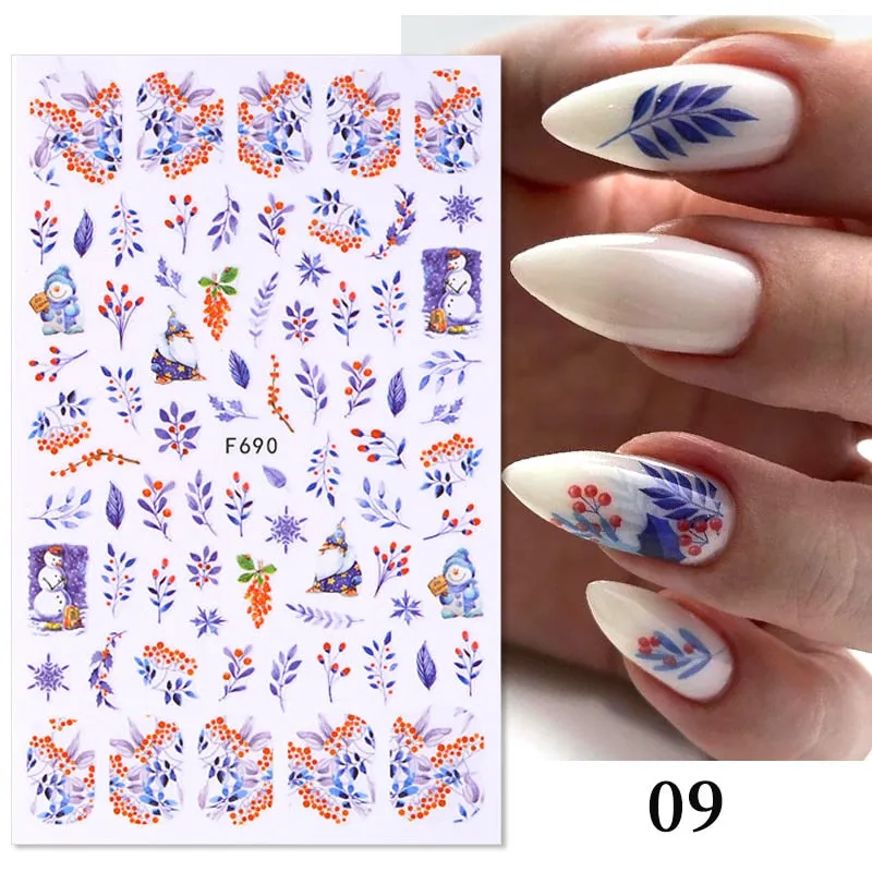 3D Christmas Nail Art Decoration Stickers Sparkly Gold White Colorful  Glitter Geometry Snowflake Winter Slider Nail Foils-Nail Inspo