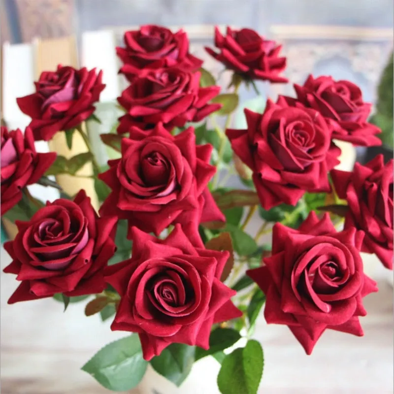 Single Flannel Angle Artificial Silk Large Flowers Rose Decoration Wedding Living Room Home DIY Decoration Fake Flowers
