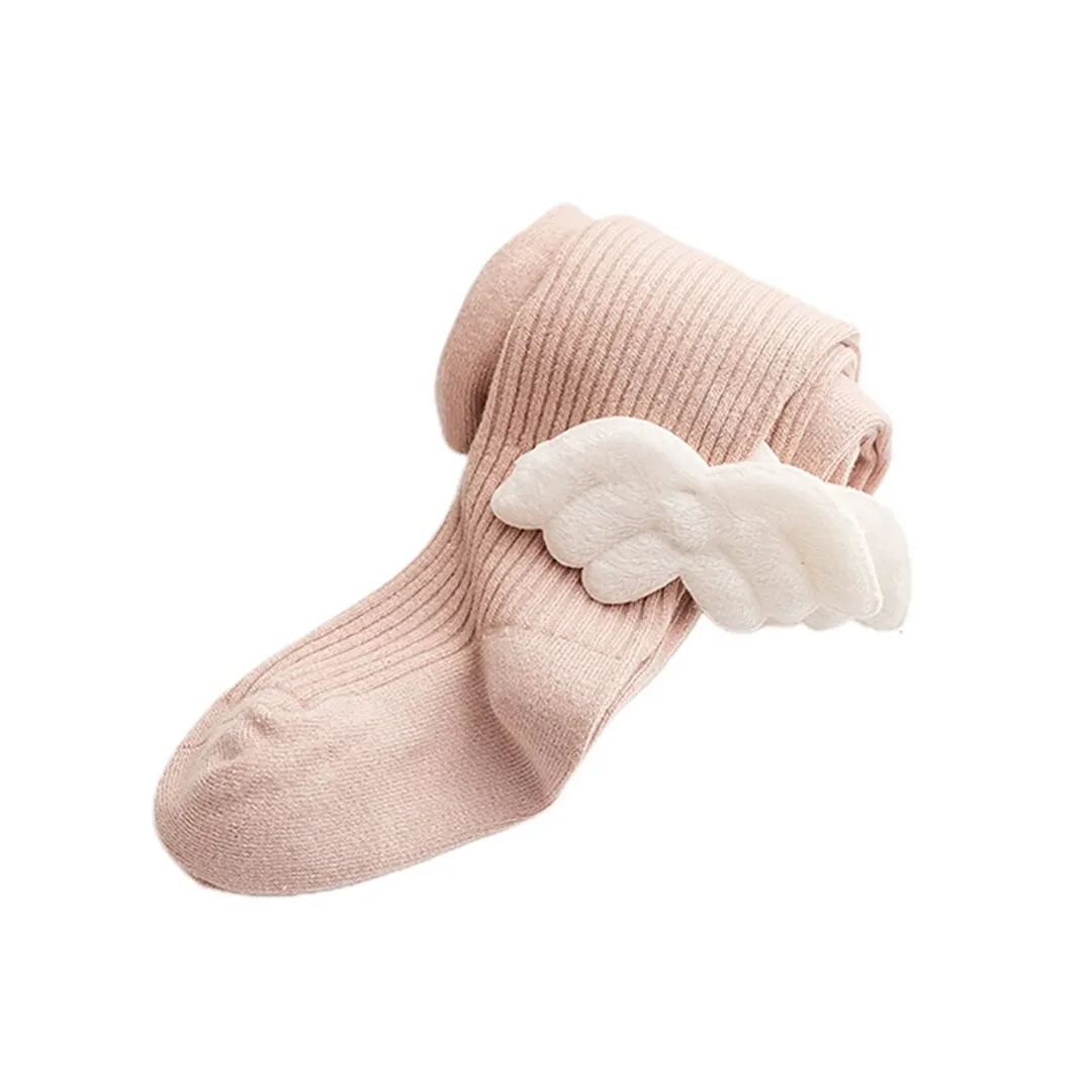 Kids Ribbed Pantyhose, Cute Angel Wings High Waist Knitted Leggings Pants Trousers for Girls, Autumn Winter 0-4 Years