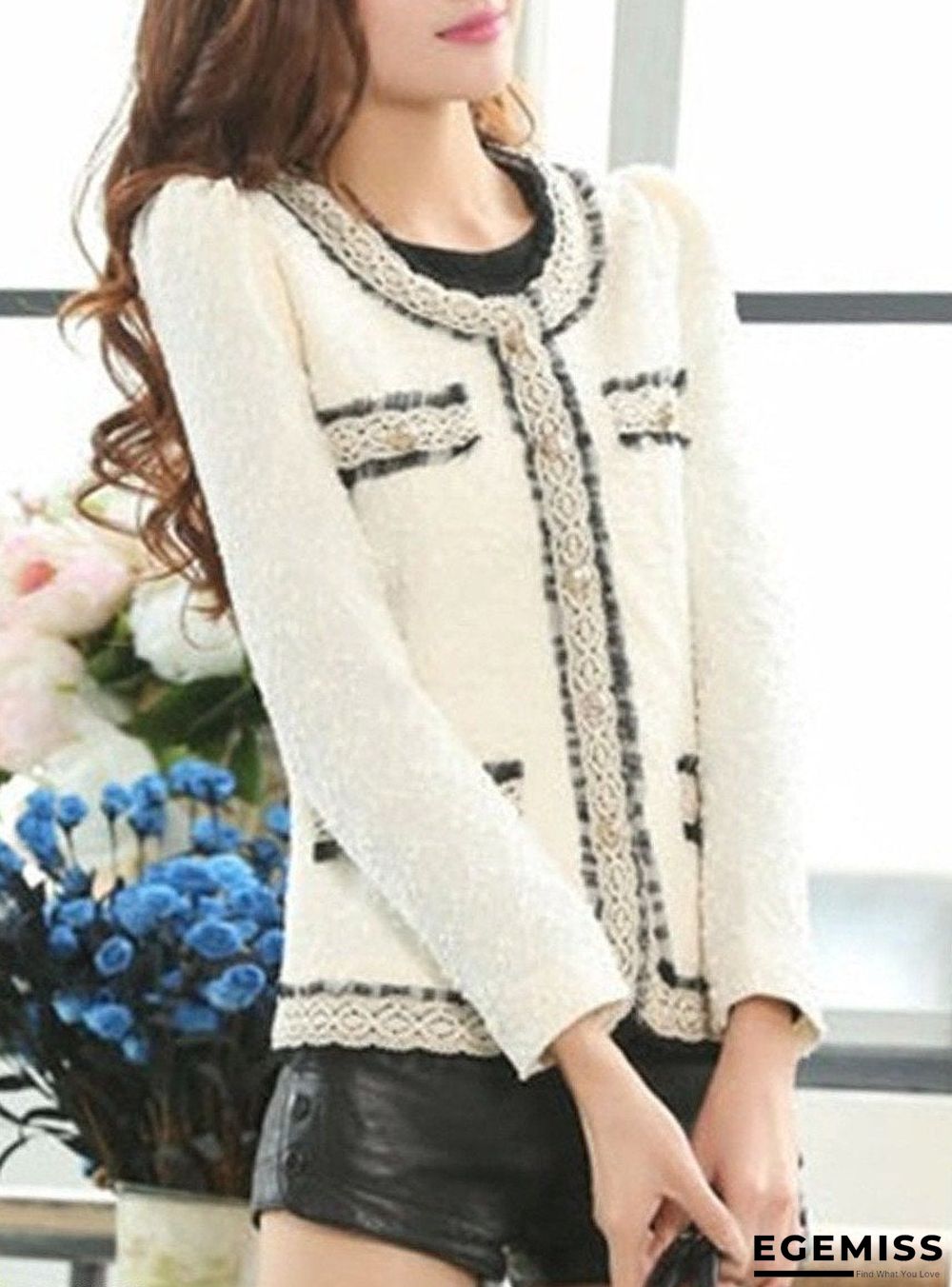 Collarless Contrast Trim Decorative Lace Single Breasted Plain Blazers | EGEMISS
