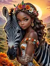 >SALE<5D DIY Full Round Drill Diamond Painting Zebra & Girl Decor Art Craft 30x40cm