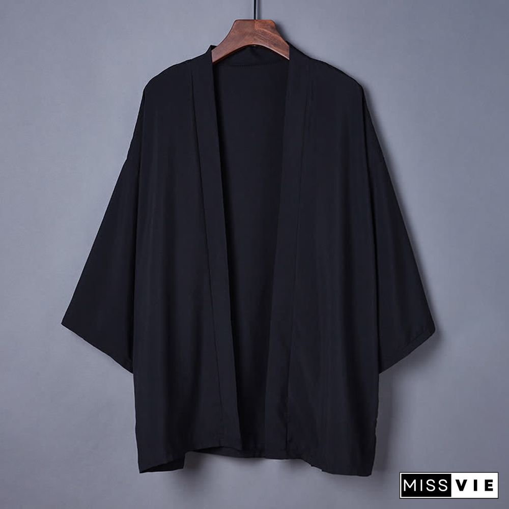 Vintage Pure Color Casual Cardigan Kimono Outerwear