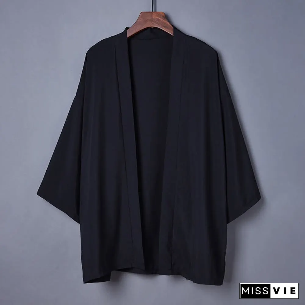Vintage Pure Color Casual Cardigan Kimono Outerwear