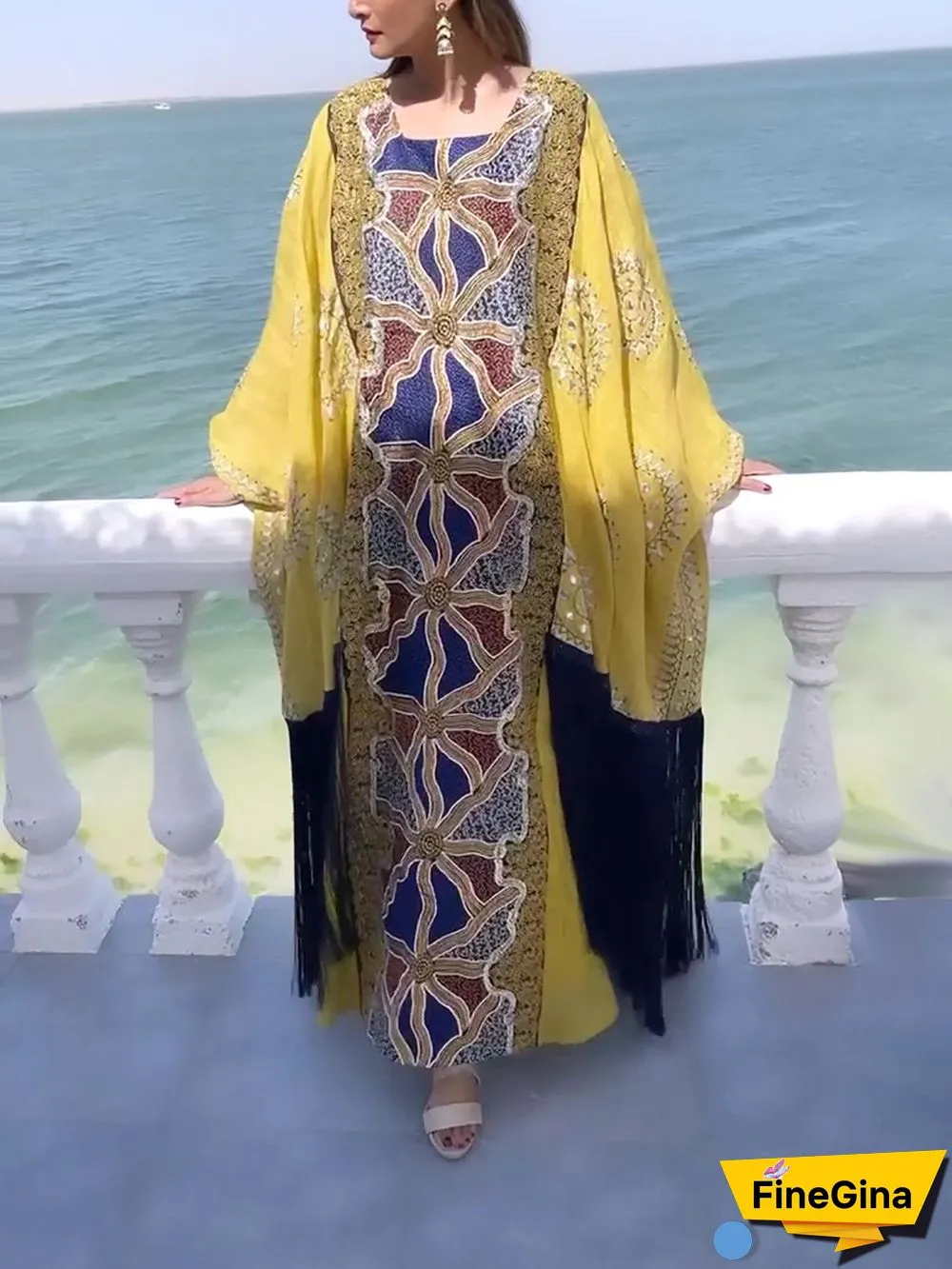 Square Neck Yellow Color Joint Dress