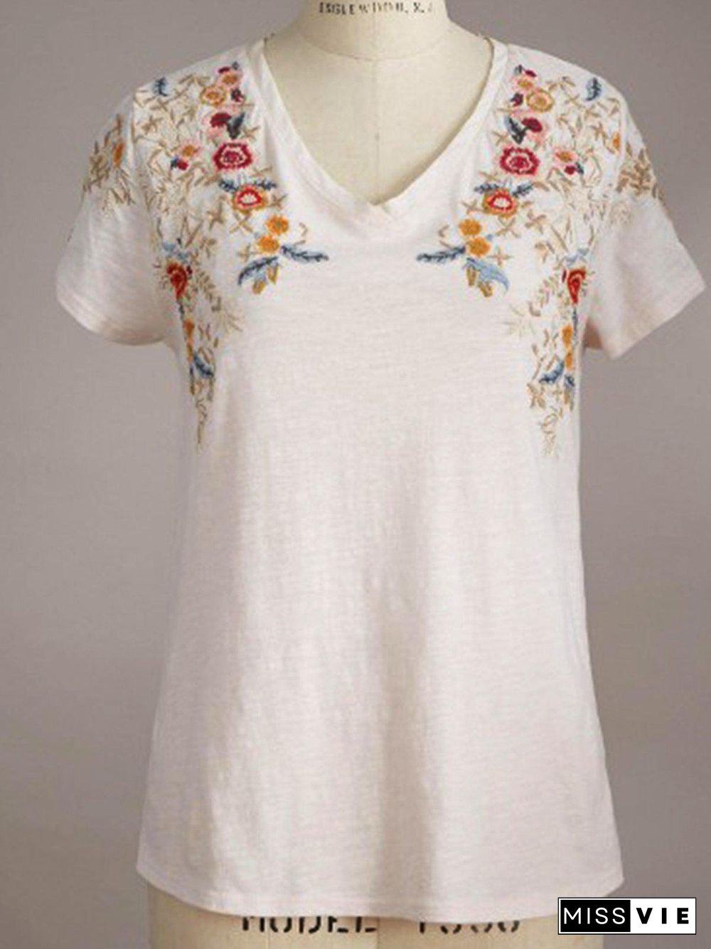 Cotton-Blend Crew Neck Casual Plain T-Shirts
