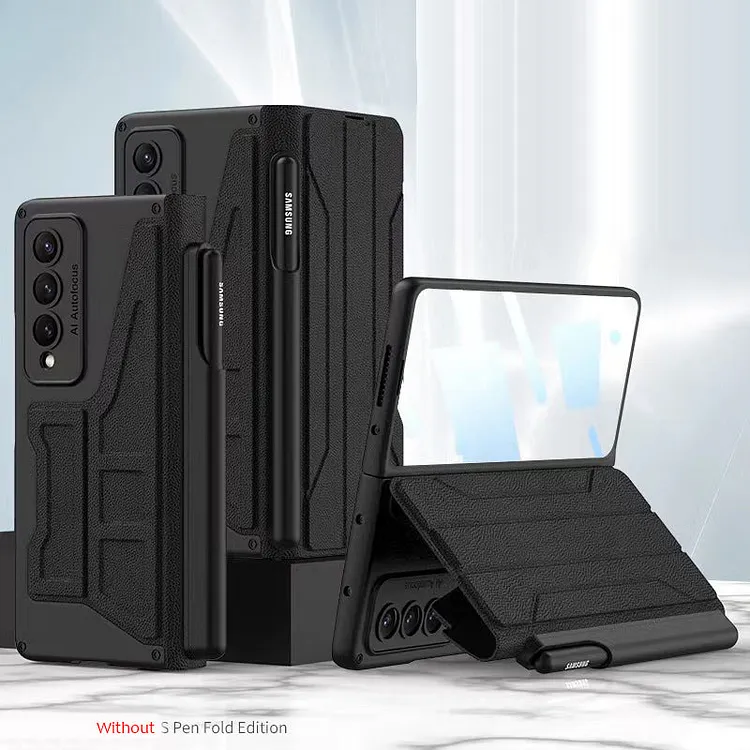 Business Samsung Galaxy Z Fold4 5G Flip Case Leather Cover With Film Detachable S Pen Holder