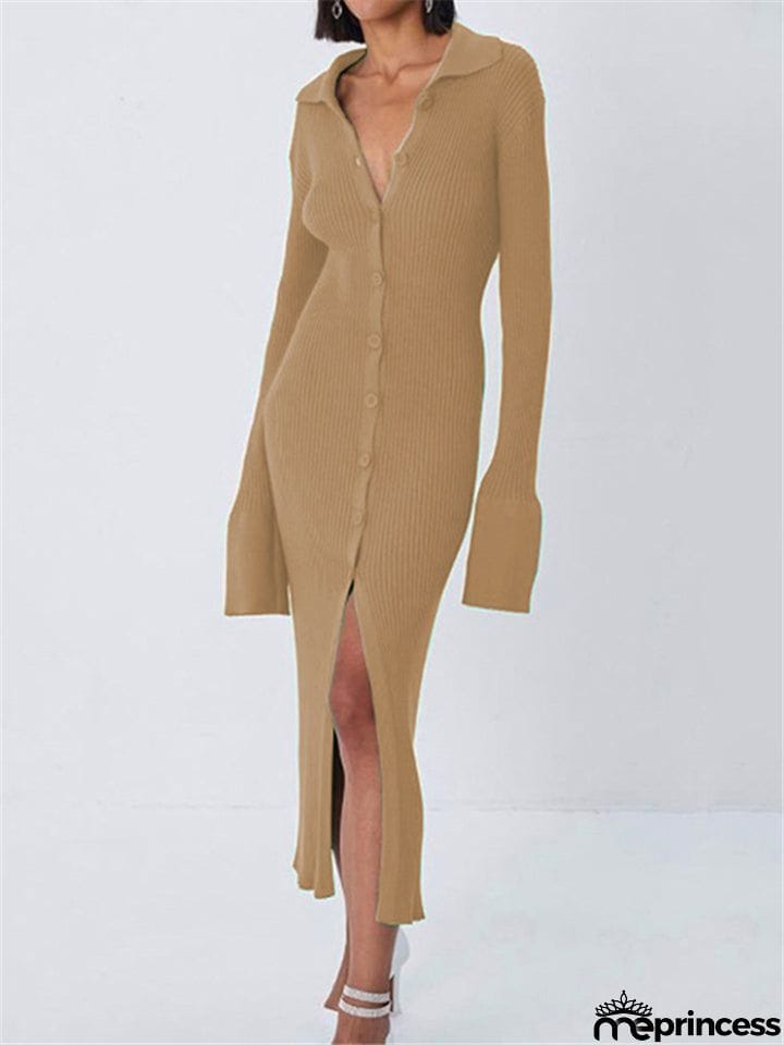 Women's Fashion Simple Style V-Neck Long Sleeve Sweater Dress