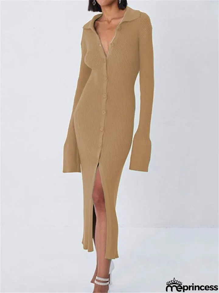 Women's Fashion Simple Style V-Neck Long Sleeve Sweater Dress