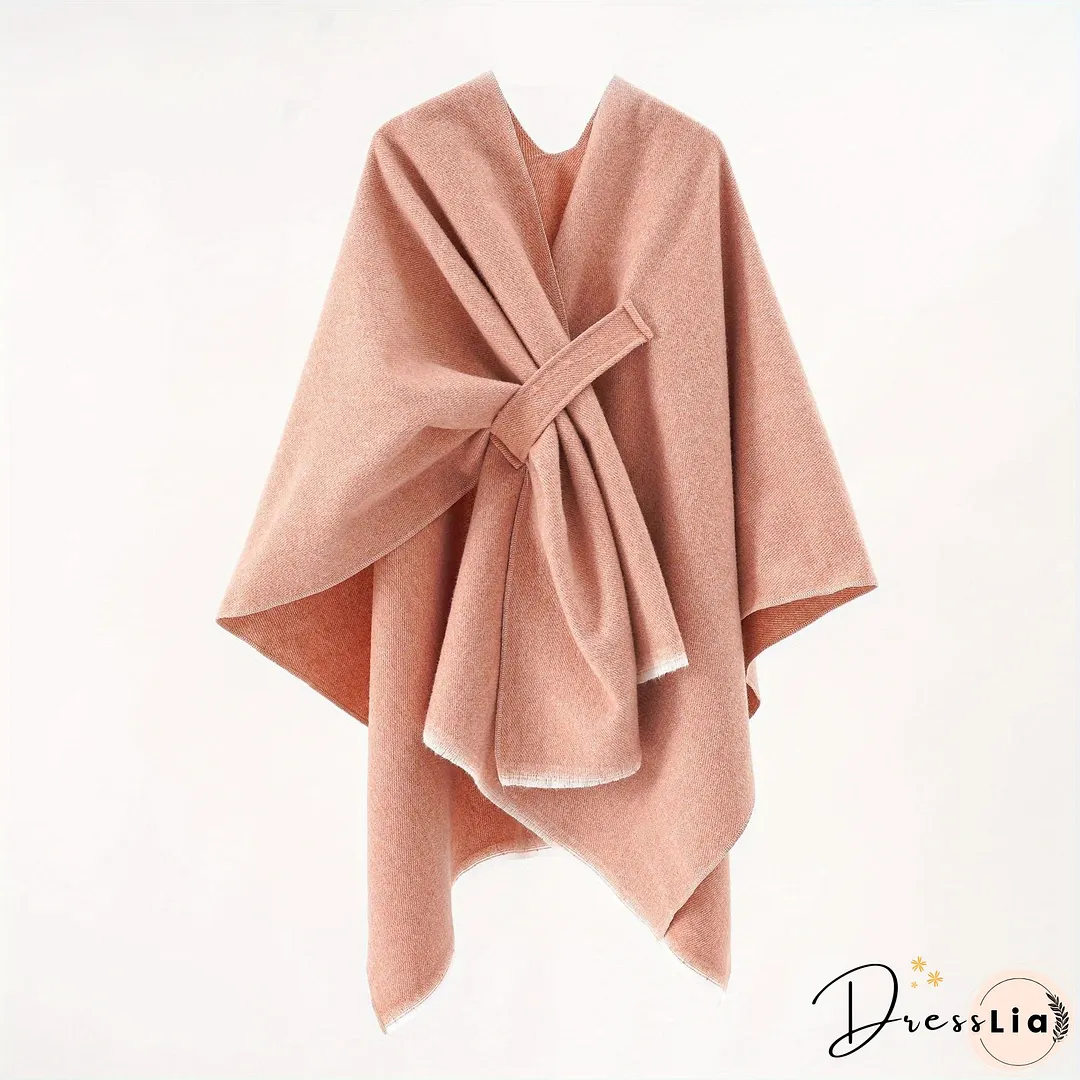 Solid Color Comfortable Shawl With Sleeves, Multifunctional Outdoor Windproof And Coldproof Cloak