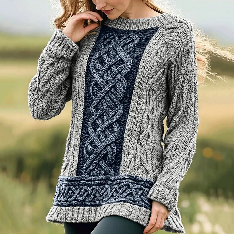 Women's Irish Celtic Knot Jacquard Crew Neck Sweater