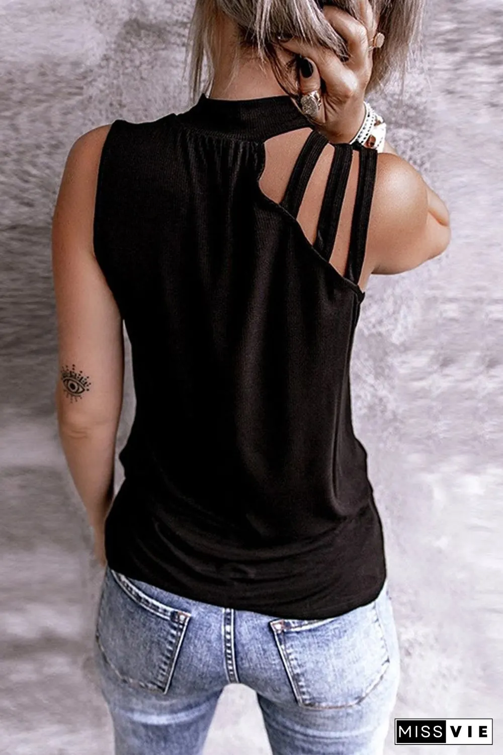 Solid Color Cut-Out Sleeveless Top