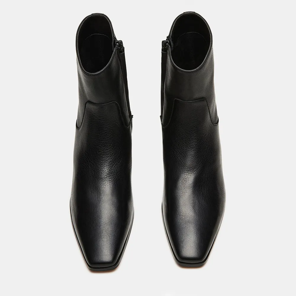 Black Vegan Leather Chunky Heel Square Toe Zipper Ankle Boots