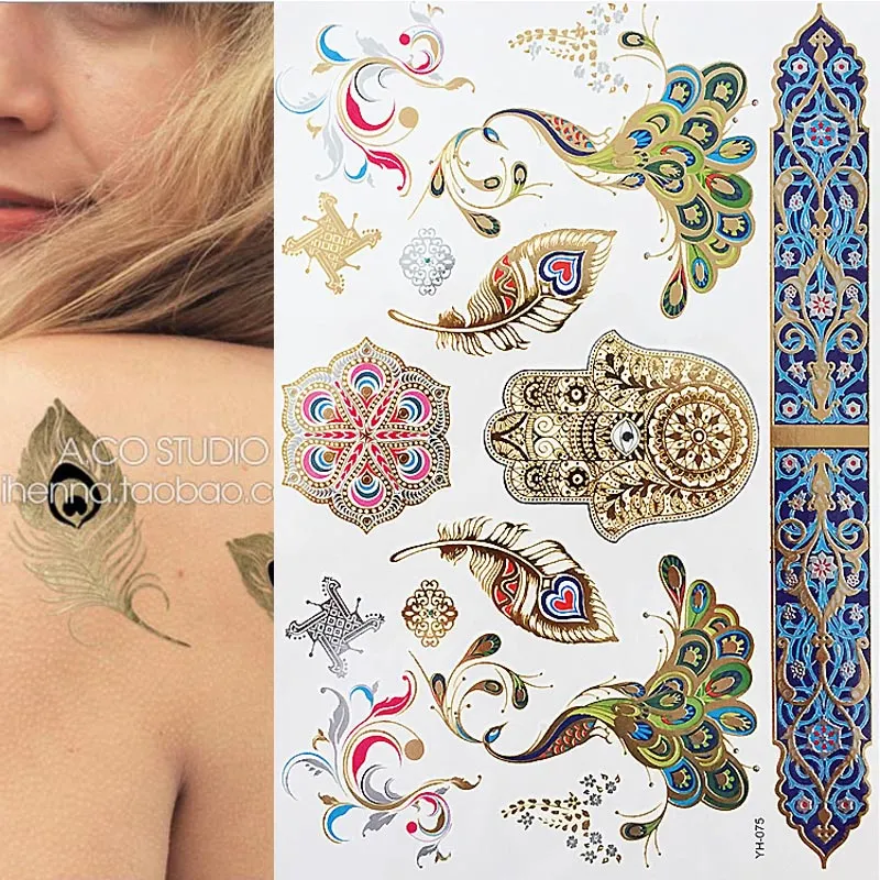 1pcs Tattoo Sticker Gold Foil Long-Lasting Temporary Temporary Tattoos for Girls