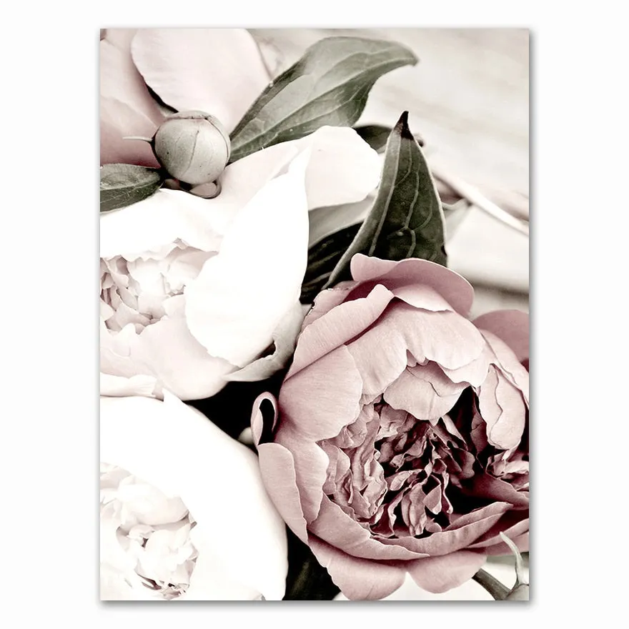 Scandinavian Pink White Flower Leaf Plant Poster Nordic Botanical Print Canvas Painting Wall Art Decoration Picture Home Decor