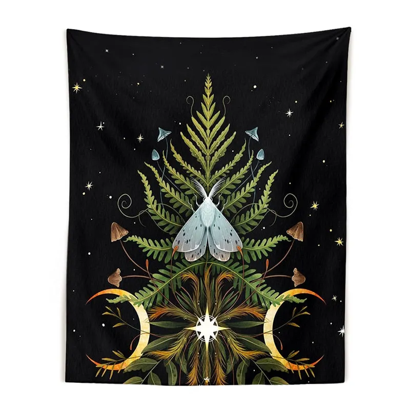 Botanical Mushroom Tapestry Wall Hanging Vintage moon phase Hippie Bohemian Tapestries Colorful Psychedelic INS Home Decor