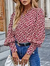 Cherry Print Round-Neck Loose Long Sleeve Hollow Casual Blouses&Shirts Tops