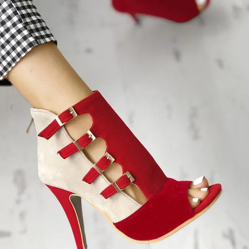 Hollow Out Buckled High Heels