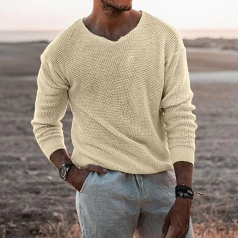 Man's Vintage Solid Color V Neck Casual Cozy Sweater