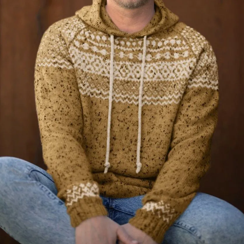 Men'S Vintage Knitted Jacquard Hooded Sweater