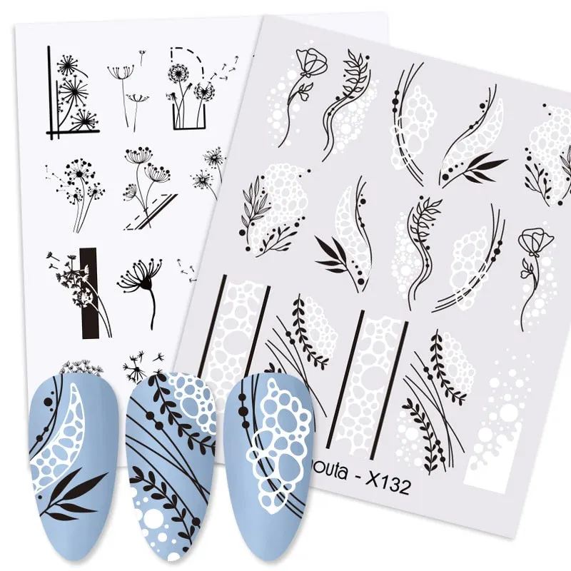 Harunouta Black Brush Color Block Nail Water Decals Valentine Geometric Lines Manicures Charms Sliders Nail Art Decoration Tips