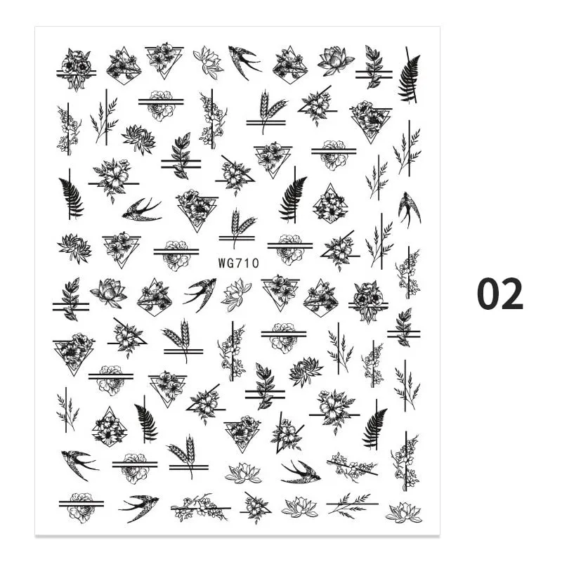 Geometric Lines Flowers Leaves 3D Nail Sticker Figure Woman Face Pattern Special Self Adhesive Nail Art Decals Manicures Sliders-Nail Inspo